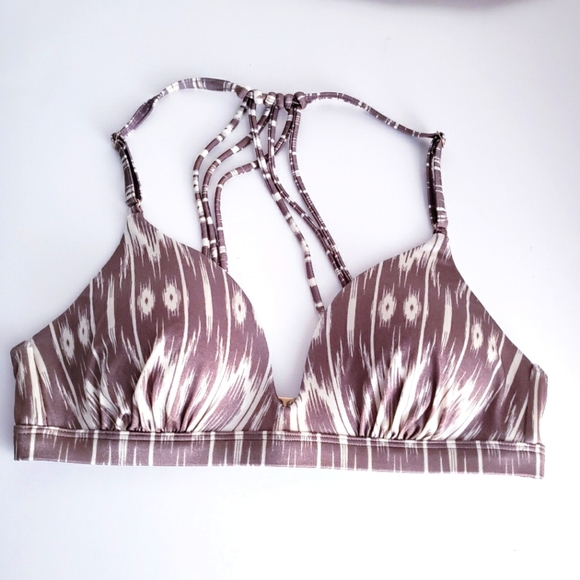 COPY - Athleta Aqualuxe Molded Cup Bikini Swimsuit Top Foxtail Taupe Ikat Print… - Picture 2 of 7
